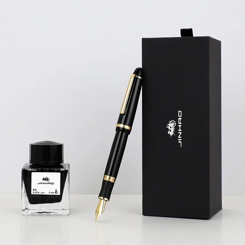 Jinhao-pluma estilográfica de Metal, suministros de oficina y escuela, bolígrafos de tinta, papelería de regalo, negro, dorado, EF F, iridio, X850