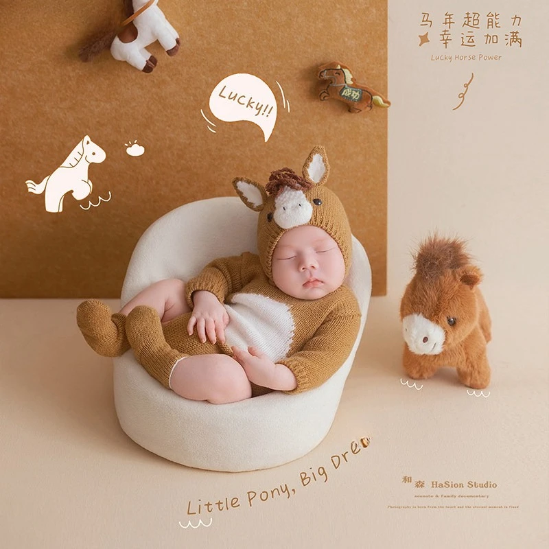 

Newborn Photography Clothing 2026 Handmade Horse Outfit with Hat Cute Decor Dolls Theme Set for Studio Baby Photoshoot Props