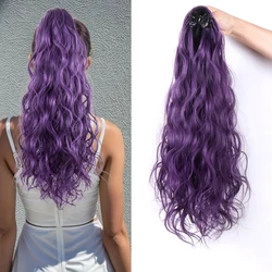 1 Pieces High Temperature Hair Synthetic Hairpieces Long Wave Clip in Ponytail Hairpiece Purple 21 Inch Top Quality Full Machine