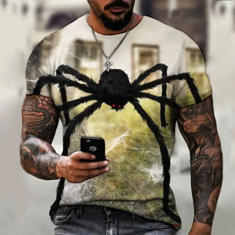 

Summer Men Street Personality Interesting Spider T-Shirt Fashion Casual 3d Printed O Collar Short Sleeve Loose Plus Size Top