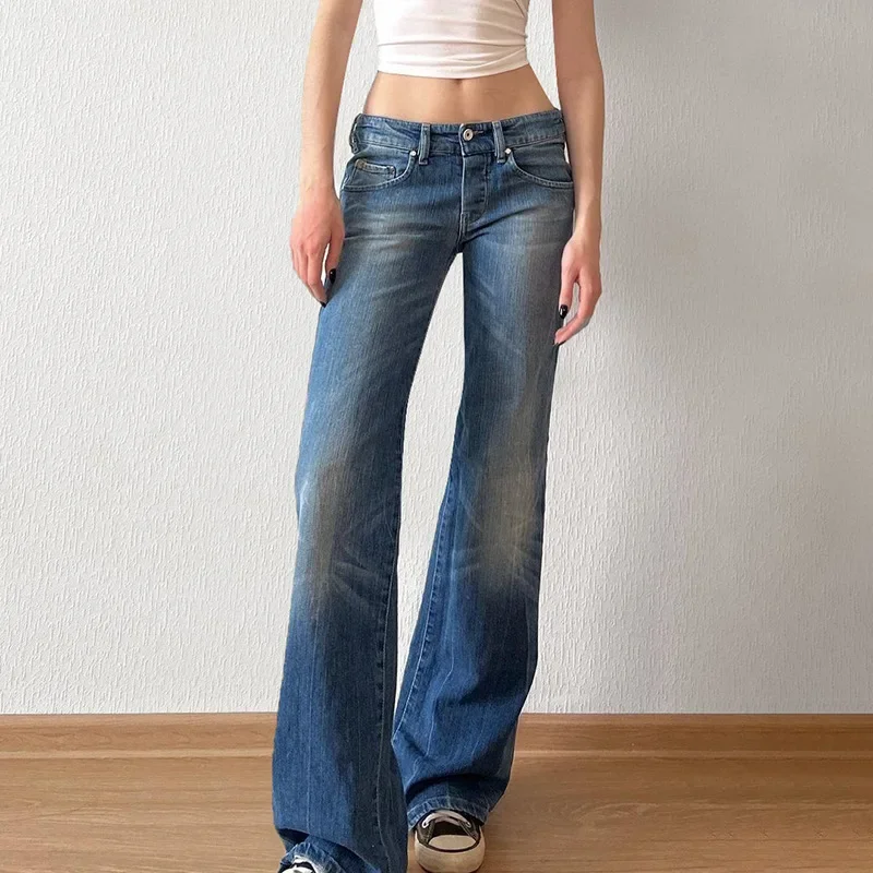 Vintage Low-Waist Basic Jeans Slimming Zip-Up Design American Style Trousers And Bell Bottoms For Men And Women Outer Wear