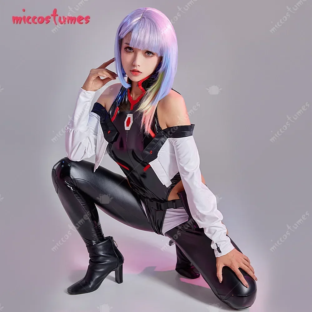 Miccostumes Women Lucy Cosplay Costume Punk Bodysuit Set with Wig