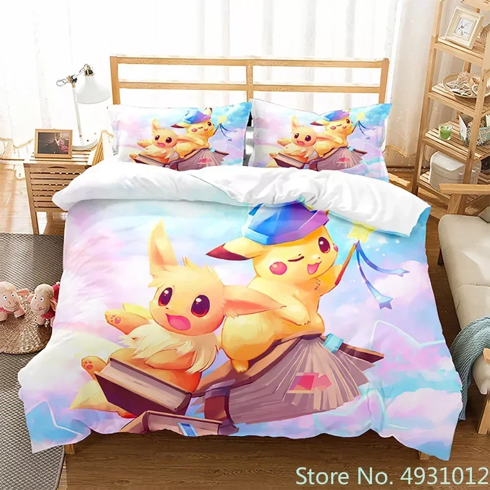 Pokemon Bedding Set Anime Pikachu Double Twin Full Queen King Kids Bedclothes Duvet Cover Pillowcase Decoration Christmas Gifts