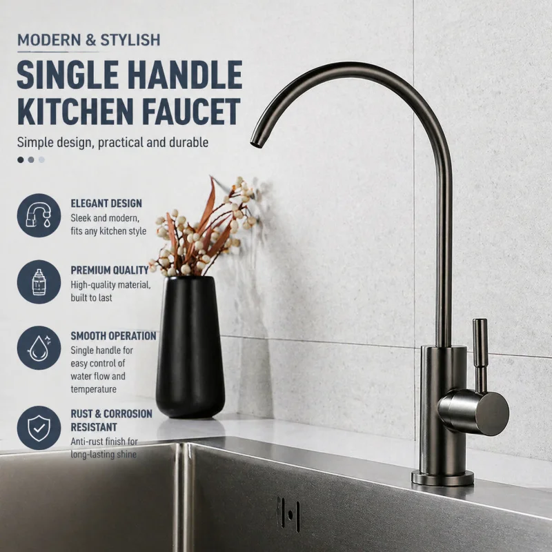 

SUS304 RO Water Purifier Faucet Lead Free Gooseneck Drinking Tap Kitchen Sink with 1/4 1/2 Adapter