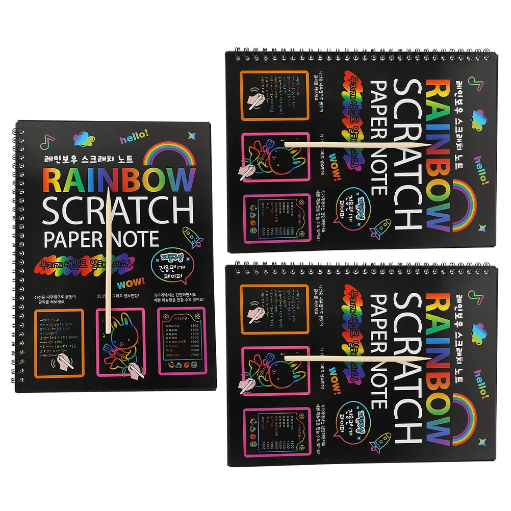 3 Sets Scratch Books Kids Drawing DIY Papers Graffiti Book Creative Paper Painting Toy Lightweight Portable Fun Activity