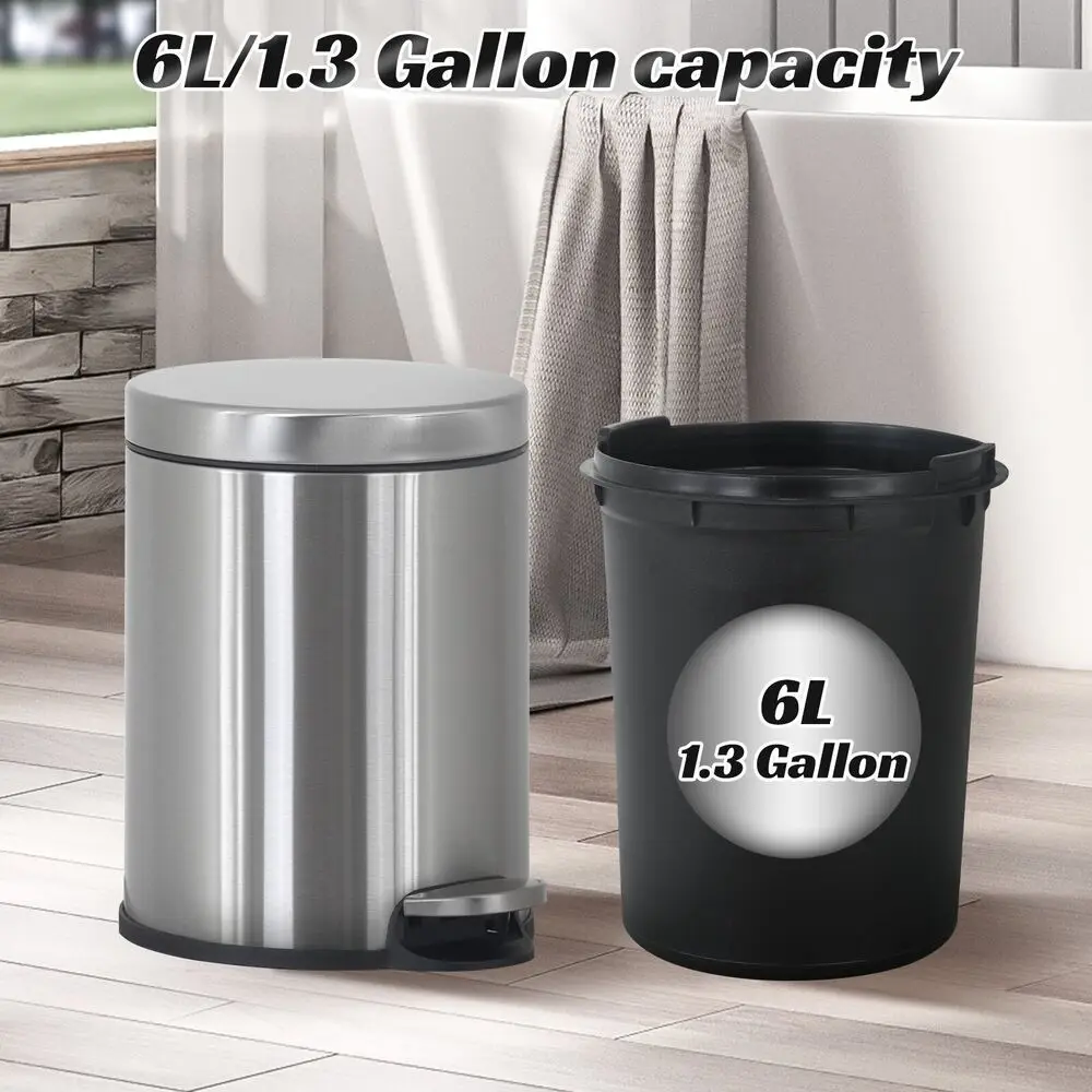 

Mini 6L/1.6 Gallon Stainless Steel Trash Can Round Portable Pedal Garbage Can