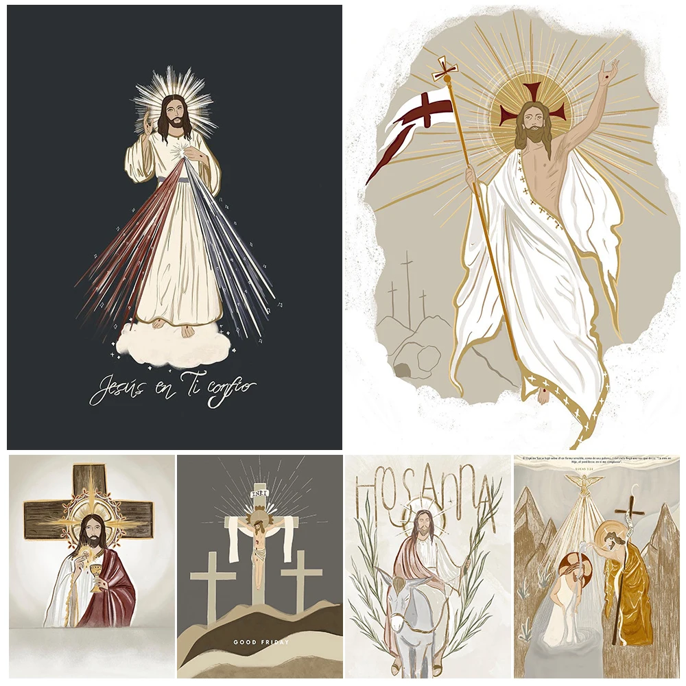 Religion Jesus Virgin Mary Cross Posters Redemption Wall Pictures For Living Room Poster Wall Art Canvas Painting Unframed