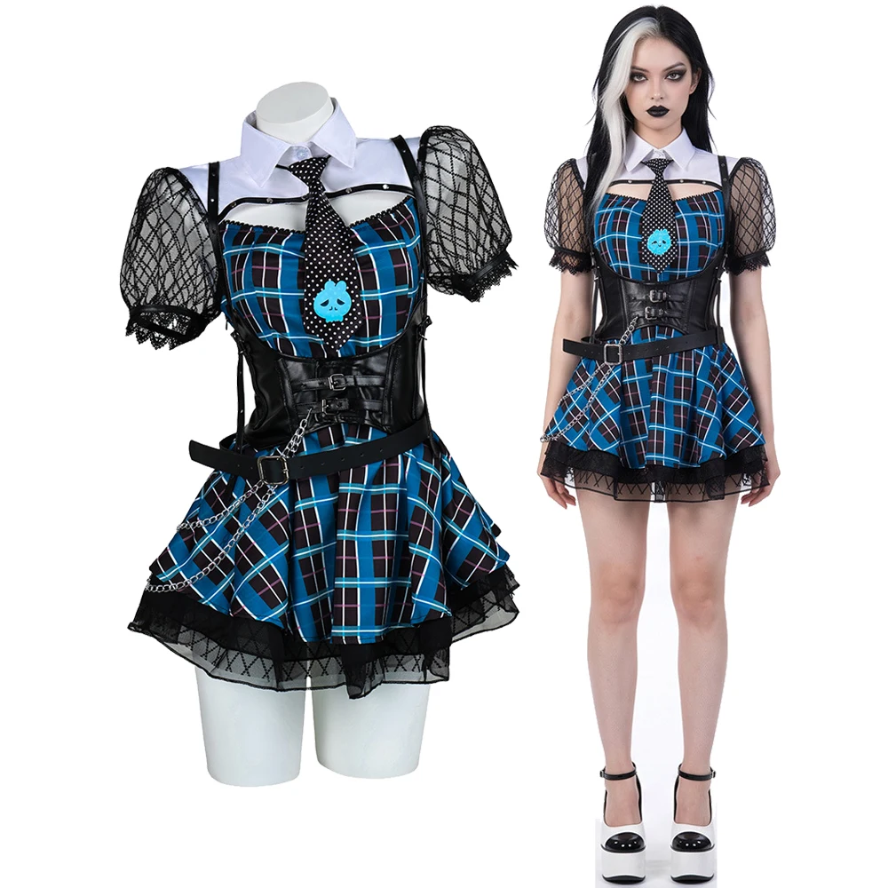 Frankie Stein Cosplay-Kostüme Anime-Monster-Schul-Rollenspiel-Uniform Halloween-Karneval-Partykleid für Frauen
