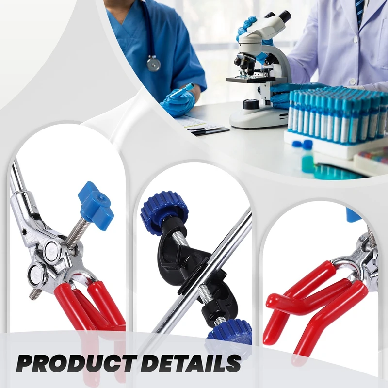 Lab Clamp 3 Finger Adjust Jaw with Scientific Extension Adjustable Black Laboratory Stand Clip-A73M