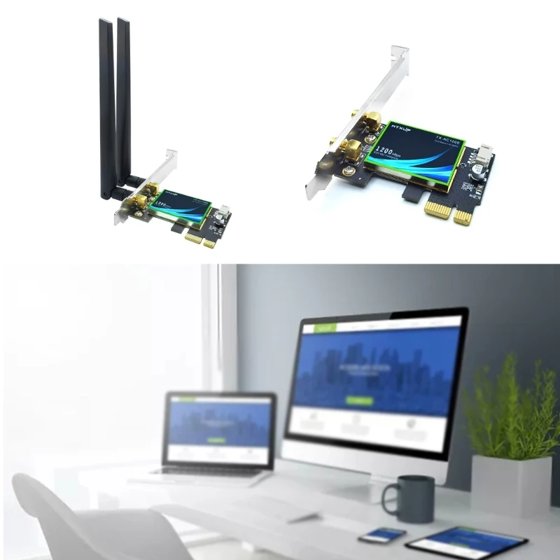 Cartão Wi-Fi sem fio banda dupla, 1200Mbps, 802.11AC, Compatível com PCI-E, Adaptador, 2.4G-5G, Desktop, PC, Laptop