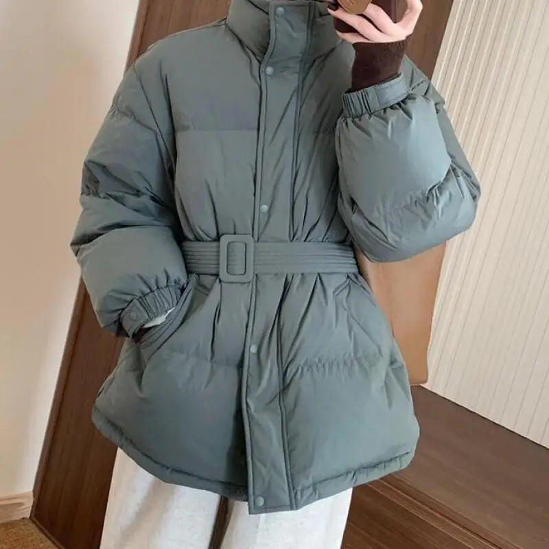 long style Super nice belt cotton-padded jacket Women's Korean version leisure loose keep warm tops winter fashion puffer jacket
