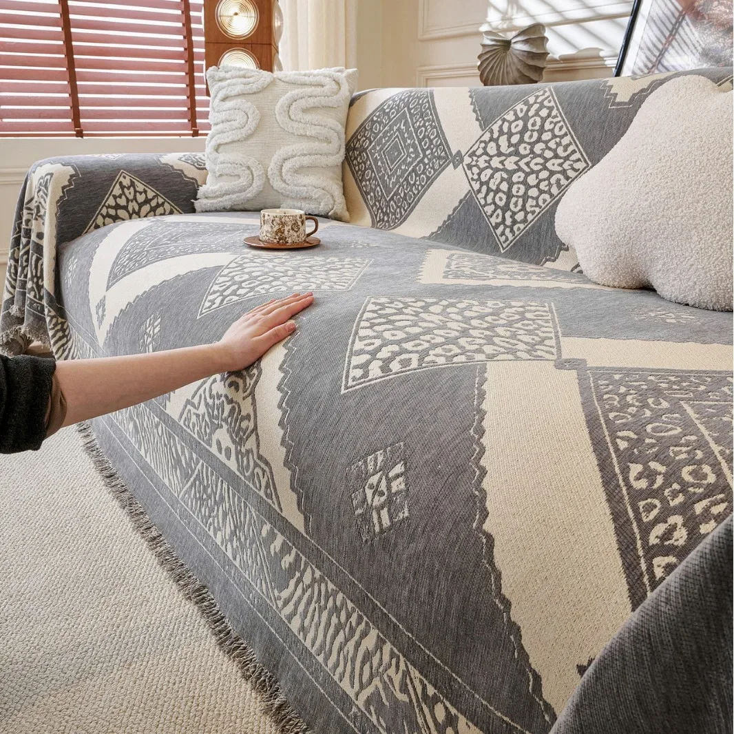 Home Sofa Towel Blanket Full Cover Thick Chenille Sofa Cover Cat Resistant One Piece Design Elegant Stitch for 2/3/4 Seater