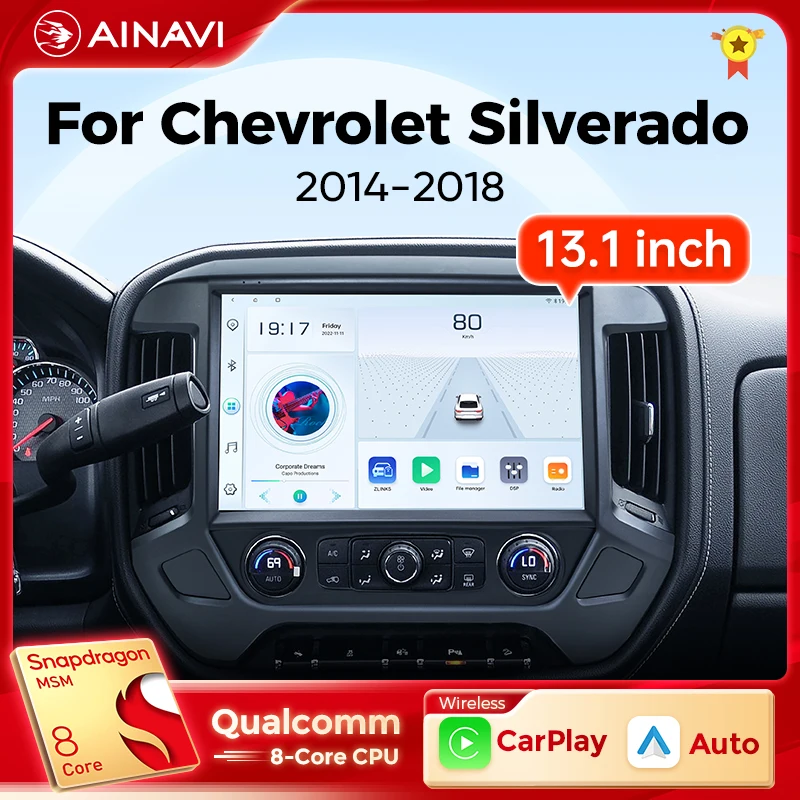 

Ainavi 13,1-дюймовый автомобильный радиоприемник для Chevrolet Silverado 2014 2015 2016 2017 2018 беспроводной Carplay Android Auto мультимедийный плеер 2DIN