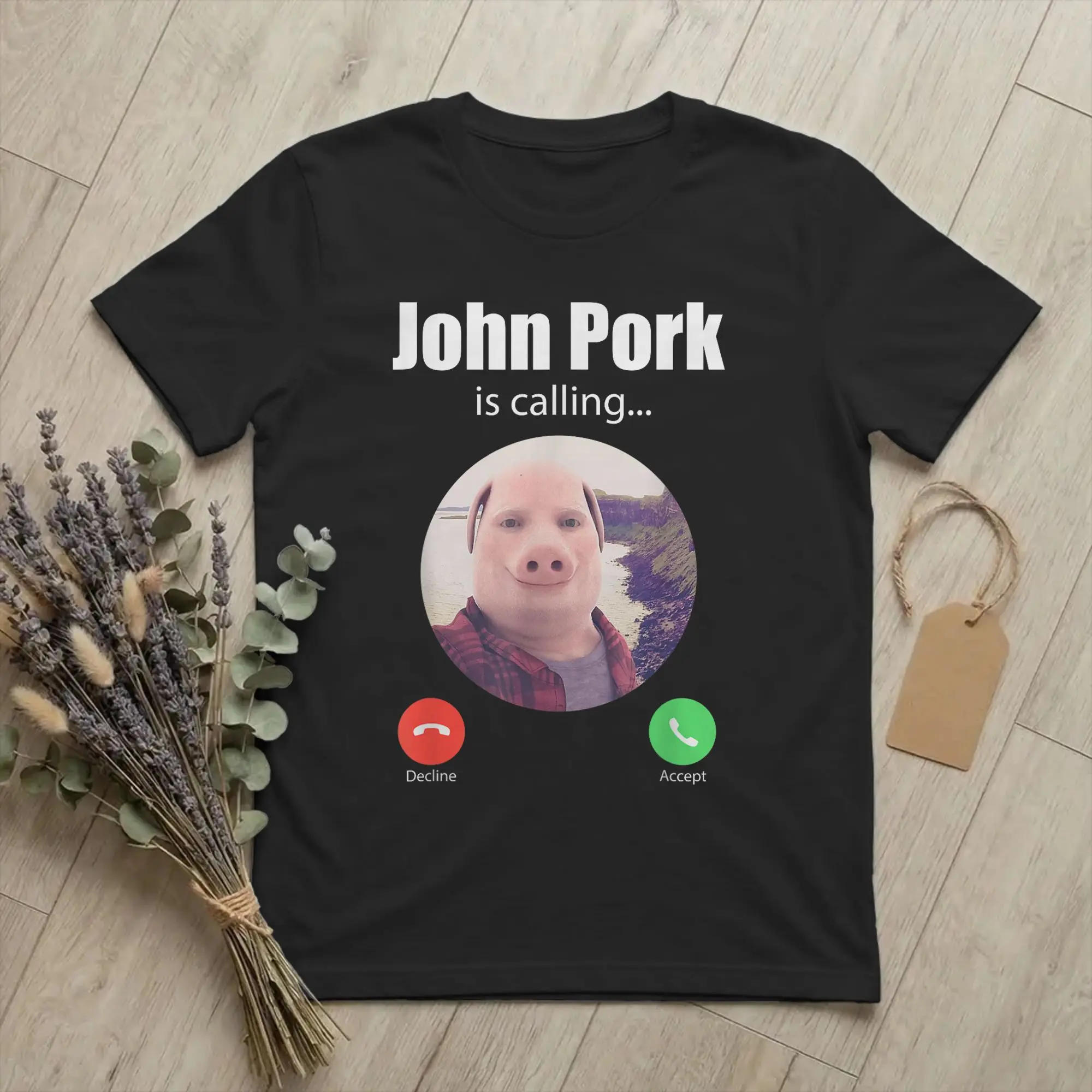 John Pork Is Calling Answer Call Phone T Shirts for Men Pure Cotton Male T-Shirts O Neck Humor Funny Pig Tees Clothing Birthday
