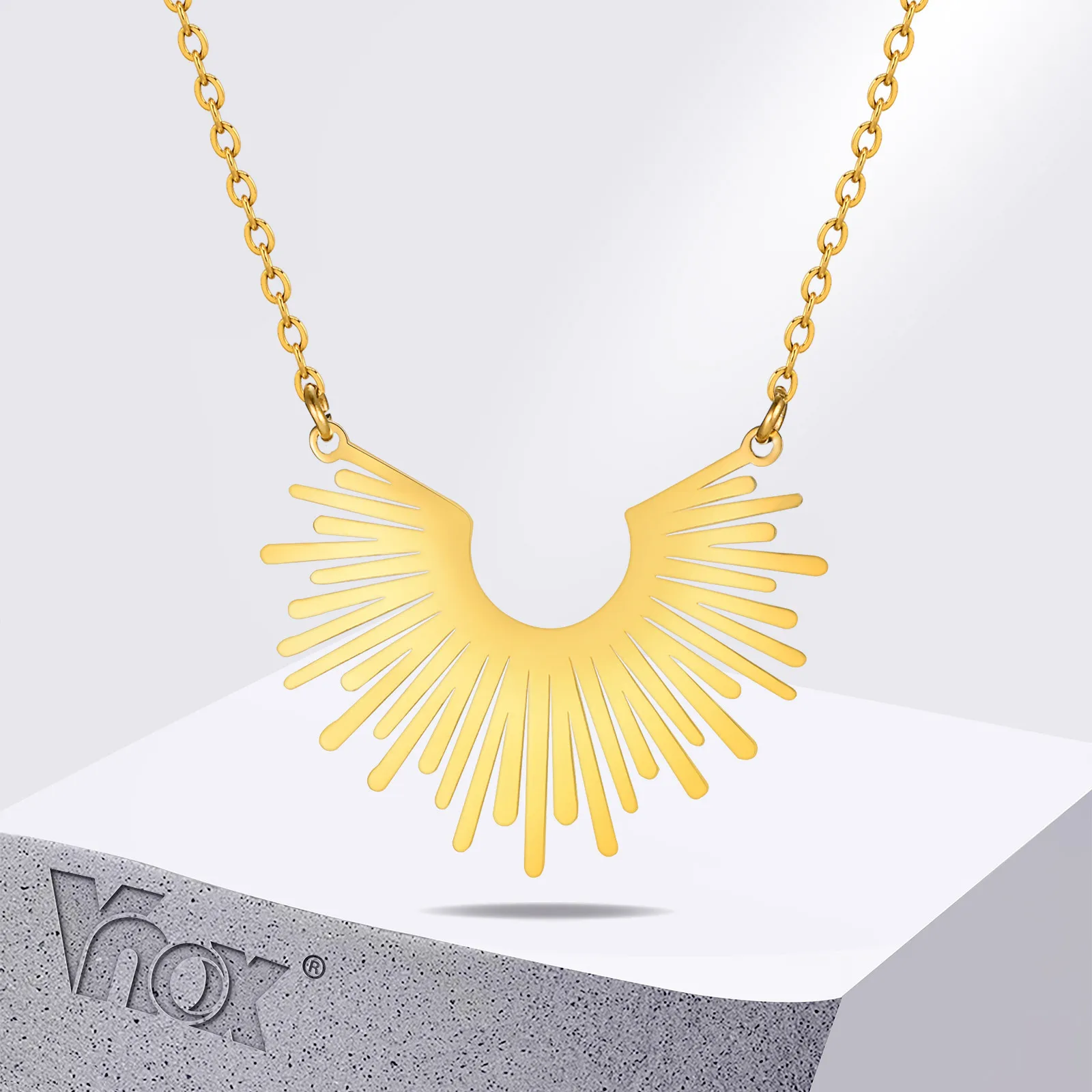 

Vnox Sun Rays Necklace for Women,18K Gold Plated Stainless Steel Pendant Necklaces, Vintage Simple Jewelry for Girls