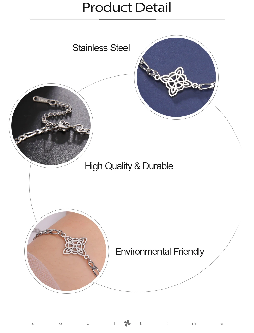 COOLTIME Edelstahl-Armband mit Hexenknoten-Anhänger, Figaro-Kettenarmband für Frauen, Wicca-Amulett-Schmuck, Geschenk zum Frauentag – Detail 5