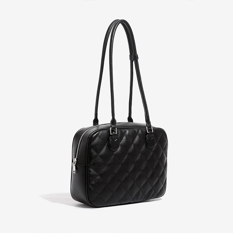 

Luxury Diamond-patterned Toast Tote Bag Stylish Versatile Women Bowling Handbag Large Capacity Zipper Underarm Bag Solid Color