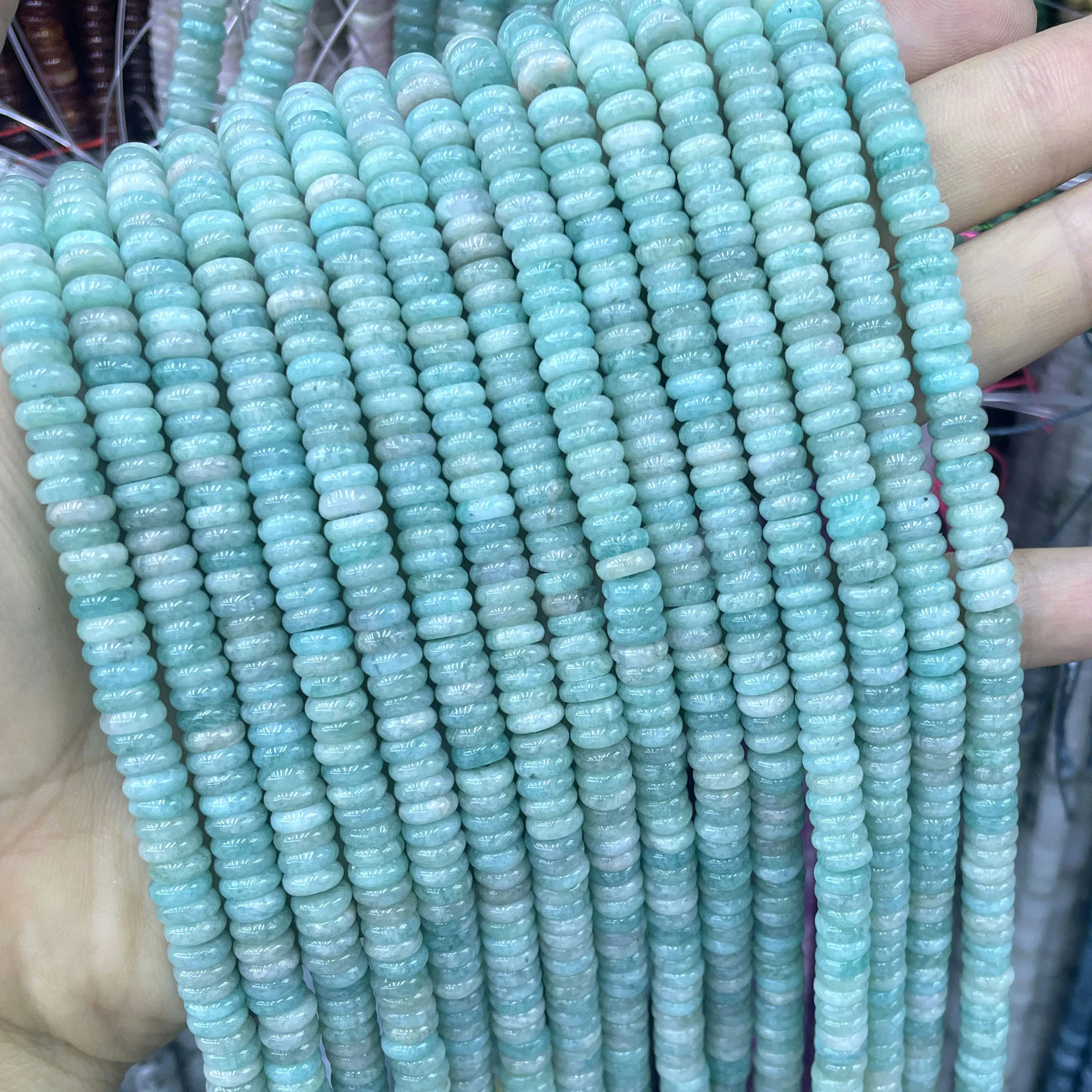 2X6MM Natural Stone Rondelle Blue Amazonite Flat Loose Spacer Beads For Jewelry Making DIY Bracelet Necklace Acessories