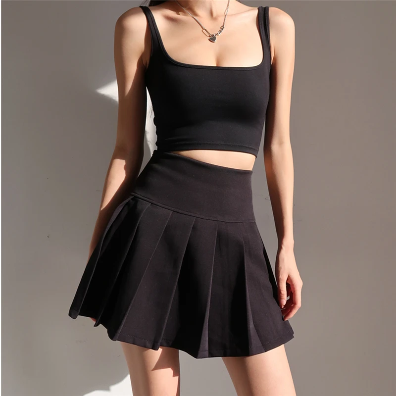 Sexy Pleated Mini Skirt Women Fashion 2024 Black High Waist A-line Slim Short Skirts Korean Y2K Skort Preppy