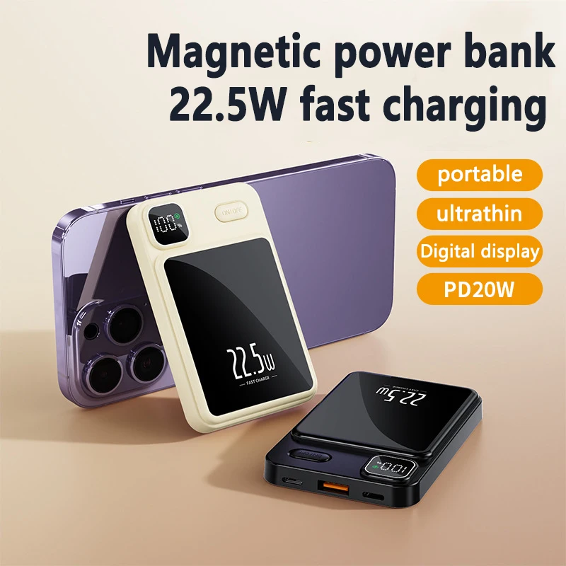 10000Mah Magsafe Portable Power Bank 22.5W Magnetic Wireless Power Bank LED digital display Fast Charger for iphone13 14/Huawei