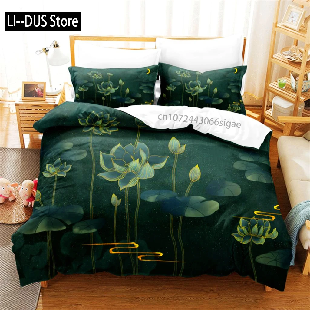 

Pink Lotus Duvet Cover Set Stream Water Natural Jingguan Bedding Set Full 200x200 220x240cm For Women Kids Bedroom Decorations