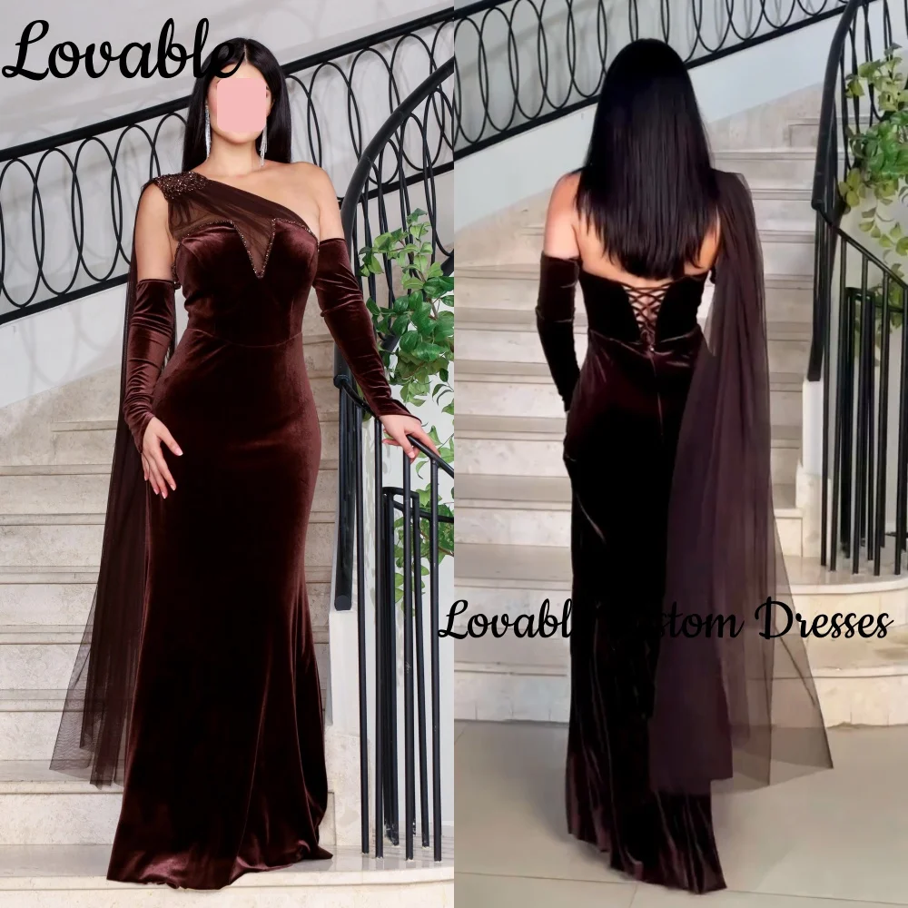 

Платья-русалка для выпускного вечера, на одно плечо, в пол, с бисером, роскошные вечерние платья, на молнии, с длинными рукавами, для торжественных случаев