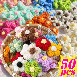 Mini Hand-knitted Flower Brooch for Clothes Bags Applique Sew Patches Korean Cotton Wool Flower Floral Petals DIY Craft Supplies