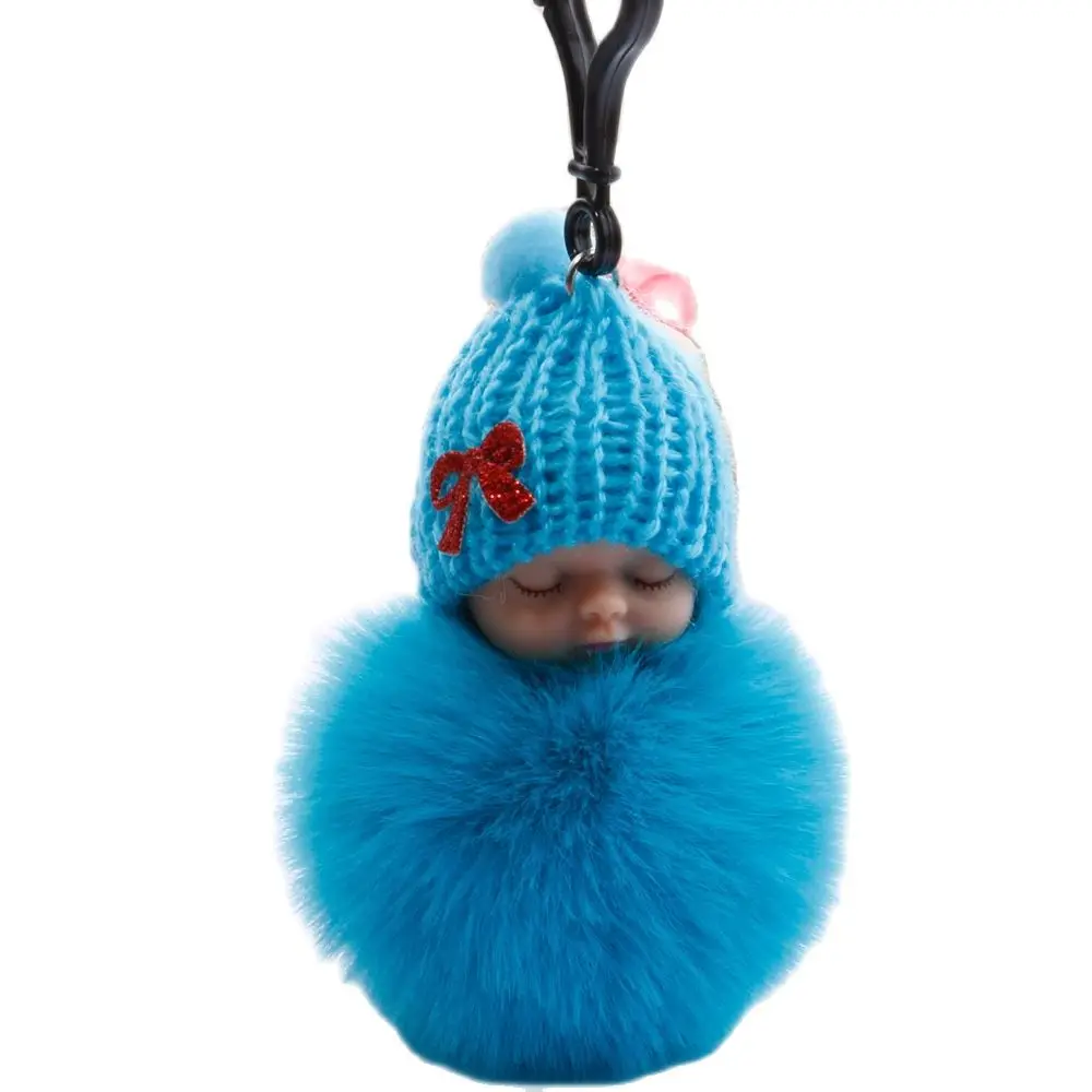 Lovely Sleeping Baby Plush Doll Fur Ball Key Chain Pendant Baby Shower Birthday Party Xmas Gifts Wedding Favors Gifts For Guests