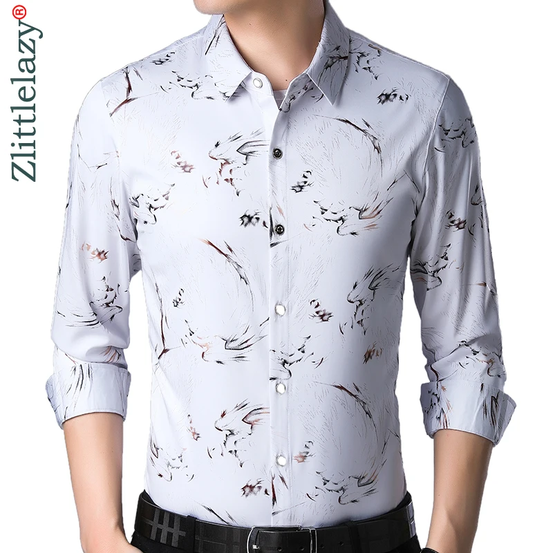 

2022 Brand Casual Spring Luxury Floral Long Sleeve Slim Fit Men Shirt Streetwear Social Dress Shirts Mens Fashions Jersey 2305