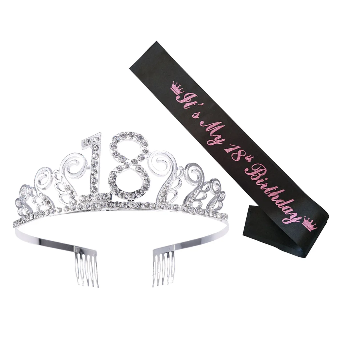 

Birthday Crown Sash for Party Hair Comb Number Crystal Decorative Etiquette Belt