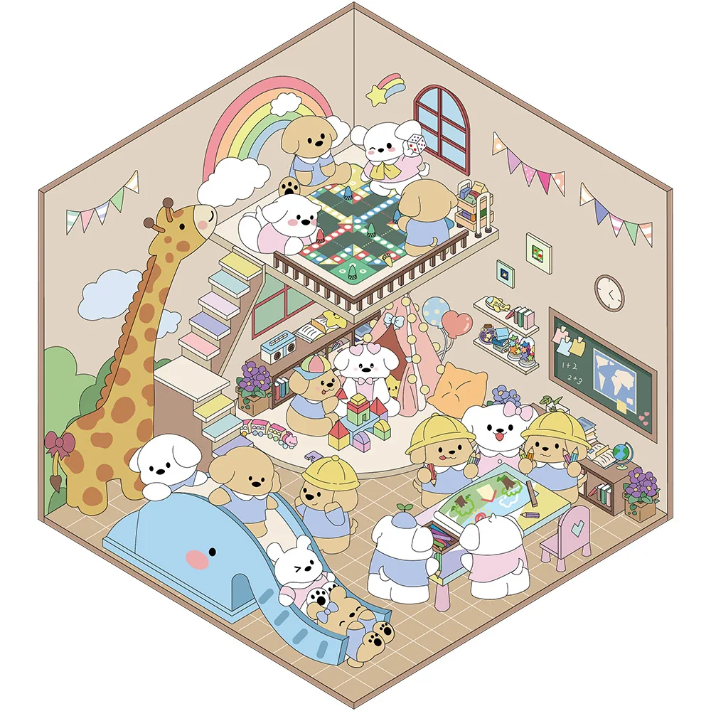 PET Cartoon Landschap Stickers Leuke Miniatuur Wereld 3D Huis Decompressie DIY Scène Hand Account Stickers