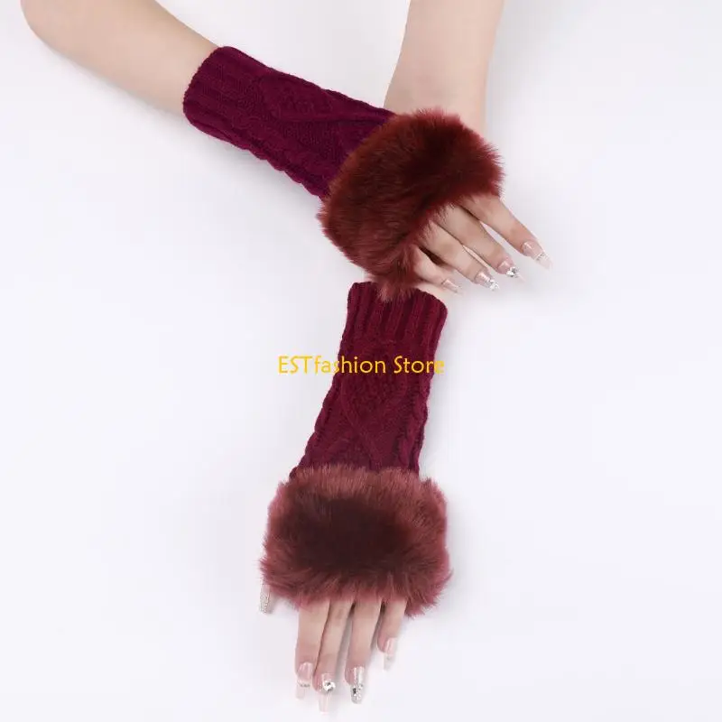 y5gc-rhombic-pattern-knit-arm-sleeves-women-teens-winter-wear-comfortable-arm-covers