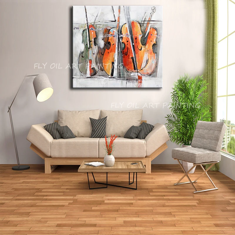 100% hand painted simple pure musical instruments violin picture Oil Paintings for Living Room Home Decoration Frameless