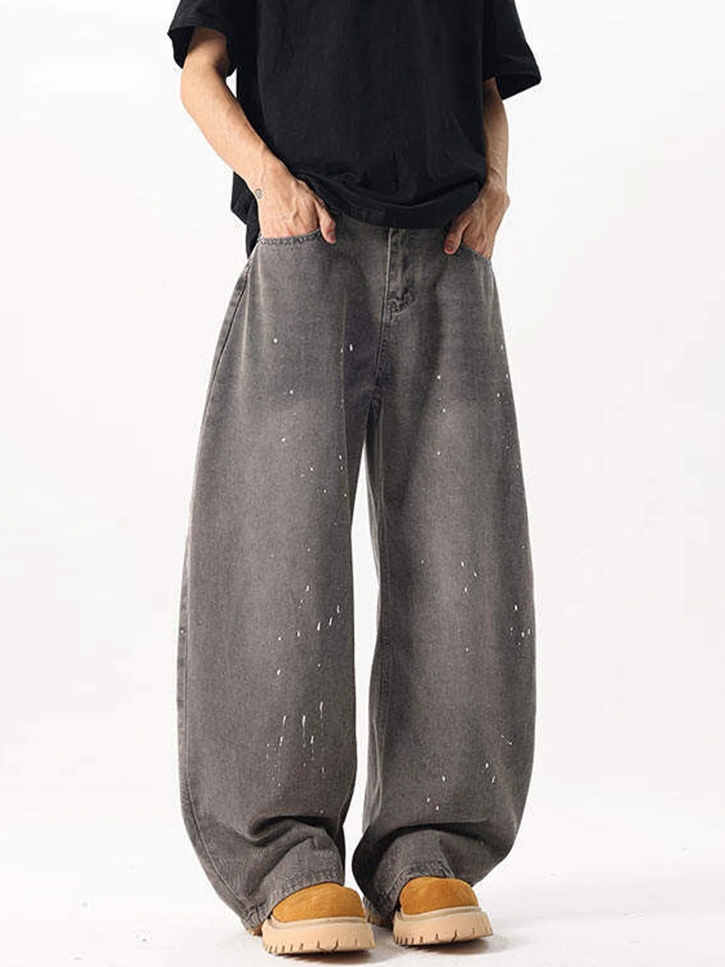 

Американские джинсы-клеш из денима для мужчин, летние, тонкие, премиум-класса, винтажные, свободного кроя, молодежные, трендовые, износостойкие