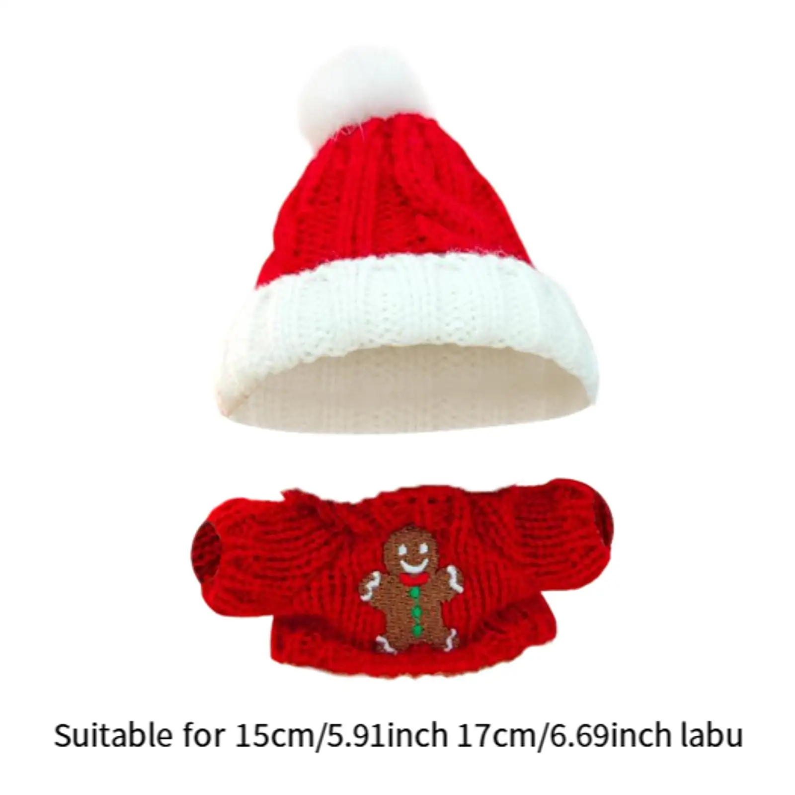 15 cm-17 cm Puppenkleidung, Puppen-Outfit, Lebkuchenmann-Pullover mit Weihnachtsmütze, Weihnachtsgeschenk, weiche Foto-Requisiten, Weihnachtskostüm