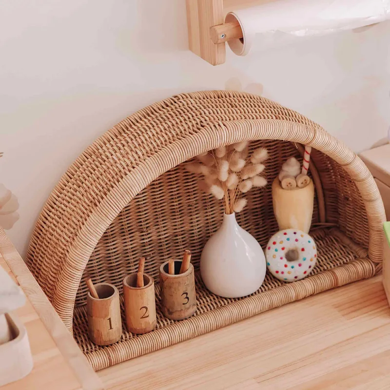 

Nordic style rattan wall hanging rack wall hanging arched decorative storage finishing rackhome finishing desktop storage baske