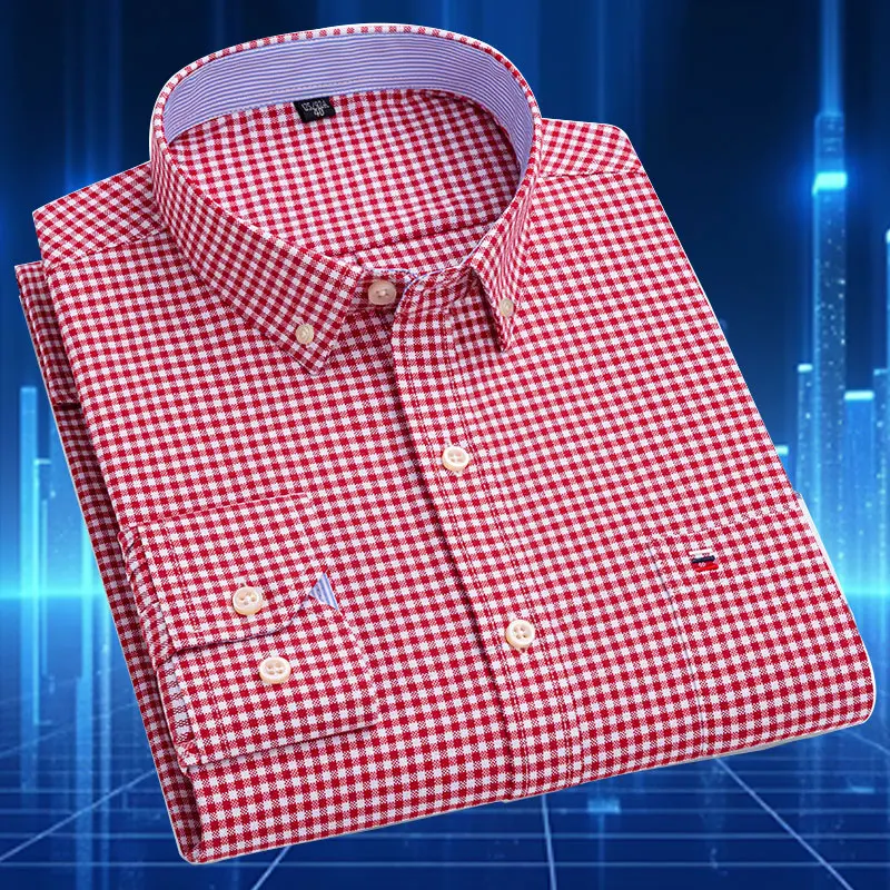 

7XL новая мужская рубашка из 100% хлопка, тканая Оксфорд высокого качества в клетку в полоску, модная одежда больших размеров, свободная одежда, дышащая повседневная одежда