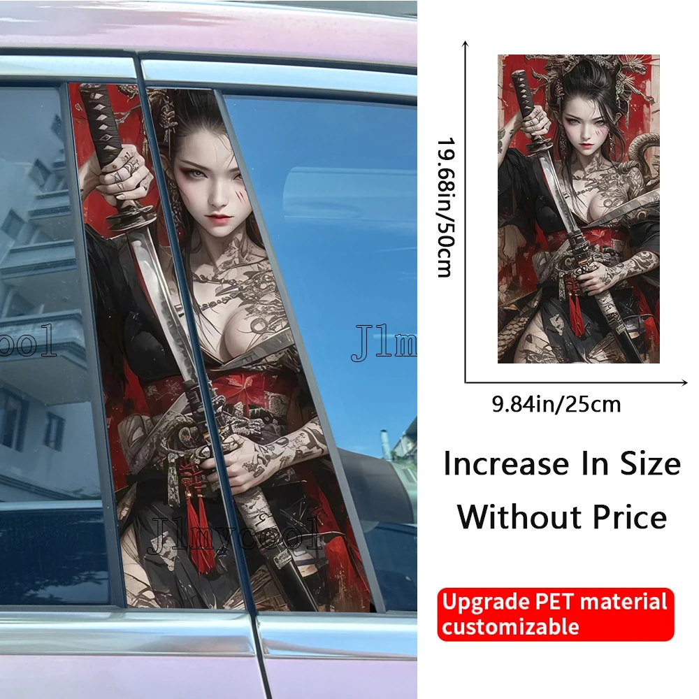 1PC Female Samurai Car Stickers Auto Tattoo B Pillar Waterproof Center Column Decor Cover Scratch DIY Car Doors Pillar Decals