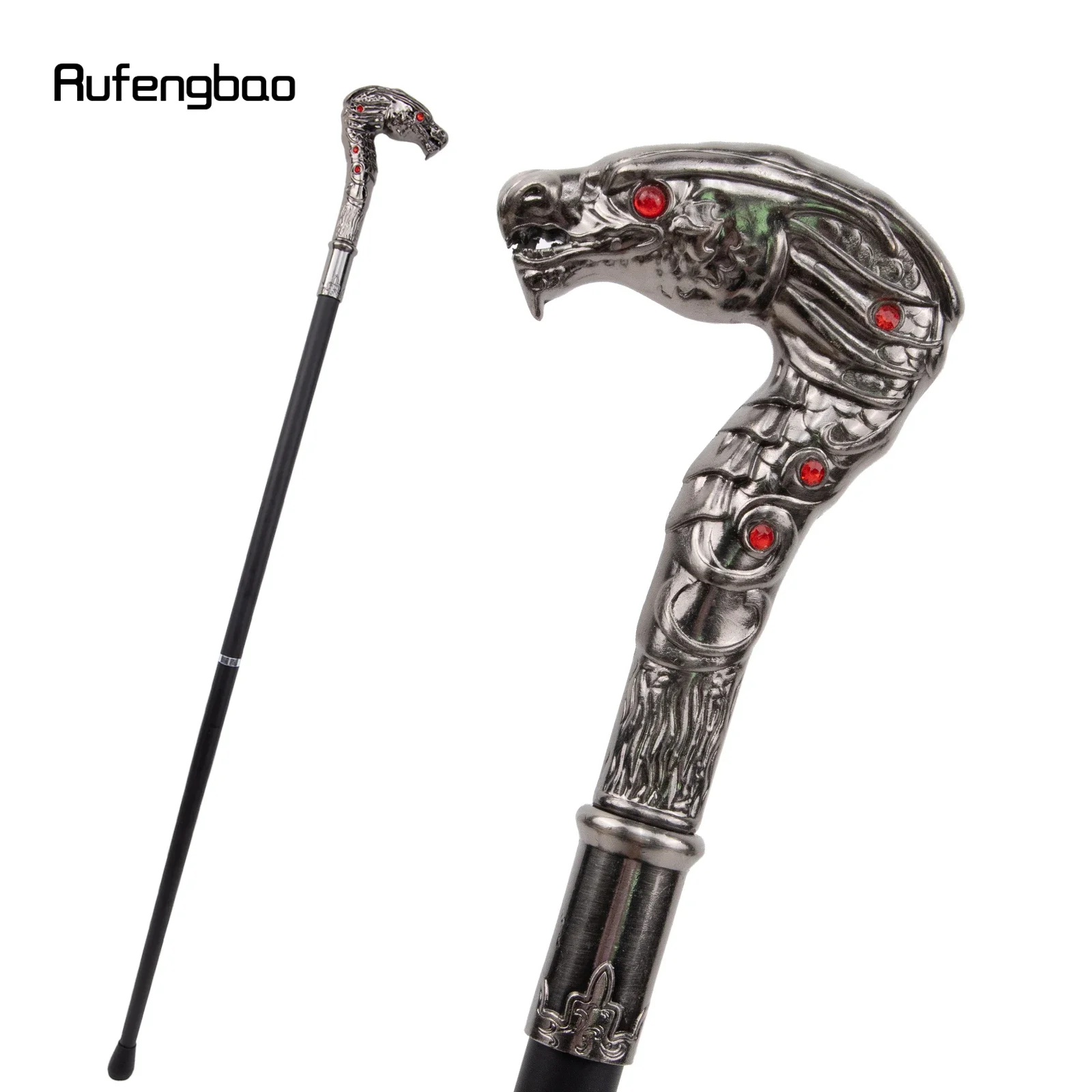 

Red Eye Dragon Silver Luxury Walking Stick Party Fashion Elegant Walking Stick Decorative Cospaly Cane Knob Crosier 93cm