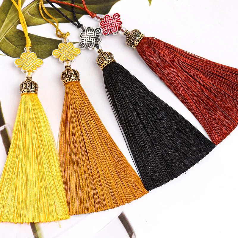 2Pcs Tassels Alloy Woven Chinese Knot Polyester Tassel Soft Handmade Silky DIY Charms Decoration Making Bag Clothing Decor