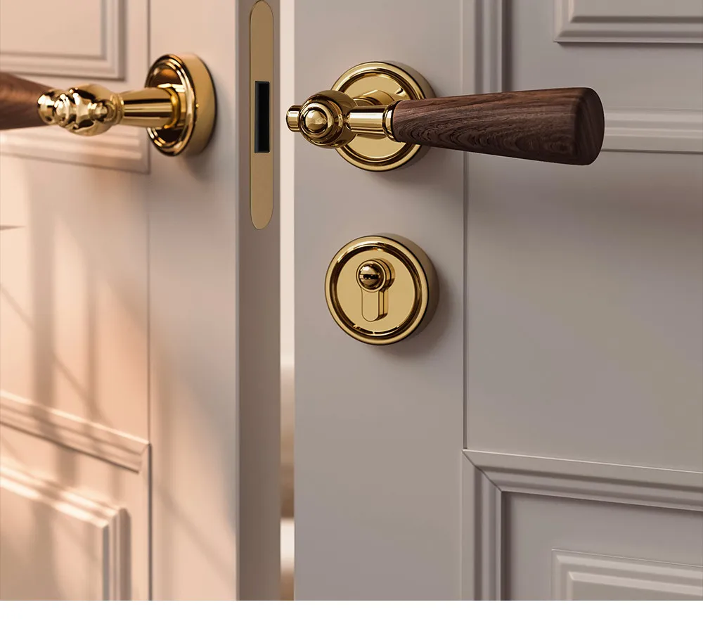 Log door lock French door handle indoor bedroom silent magnetic attraction antique room door lock