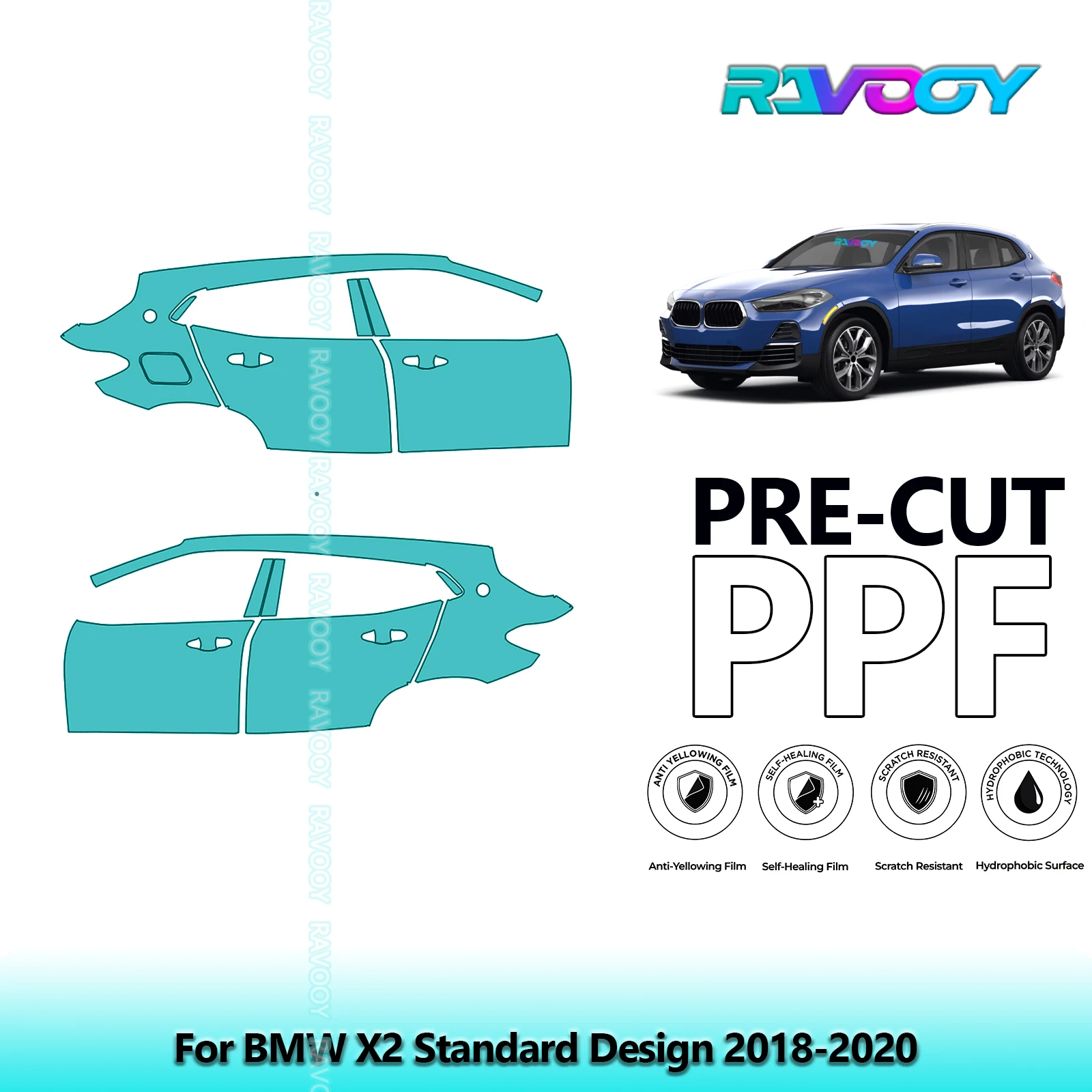 

For BMW X2 Standard Design 2018-2020 8.5mil Clear Matte Pre-Cut PPF Door & A/B Pillar Kit TPU Paint Protection Film Set