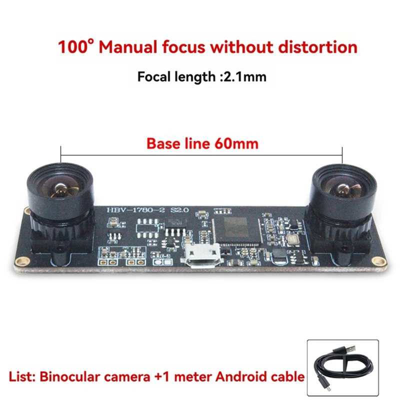 100 Degree Dual Camera Module OV9732 1MP 2.1Mm Dual Camera Module Manual Focus For Winxp/7/8/10 Linux/Android