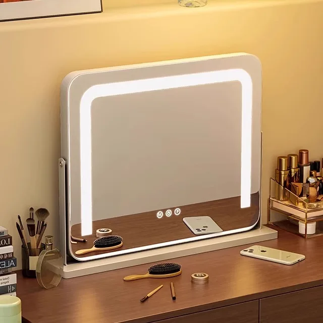 LED Lighted Makeup Mirror, Smart Vanity Mirror with Dimmable Lights and Touch Screen for Bedroom, Bathroom, Dressing Table