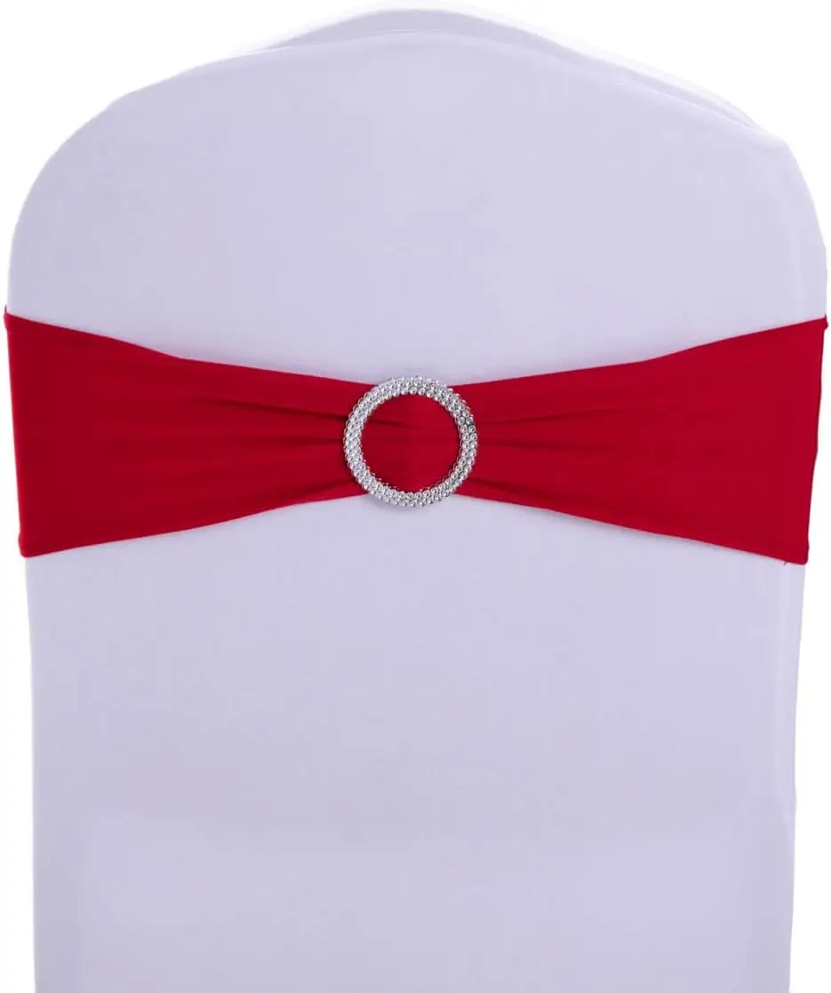 50PCS Stretch Chair Ties Bows with Buckle Slider for Wedding Party Banquet Decoration Chair Sashes Bands