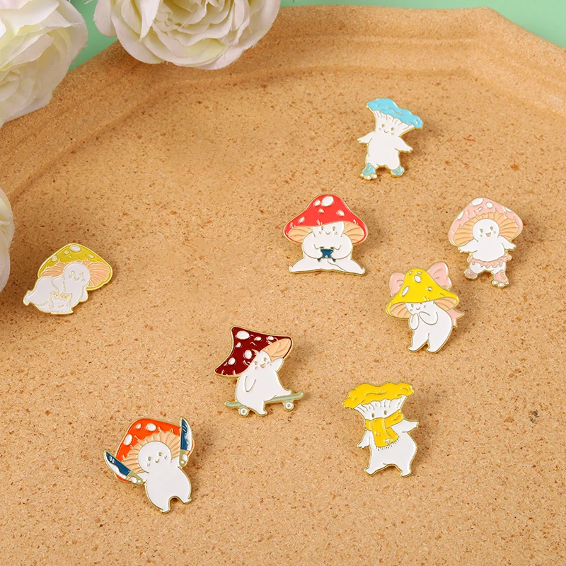 Pins Custom Skateboarding And Roller Skating Brooch Lapel Badge Bag Funny Jewelry Gift for Kids Friends Mushroom Play Enamel