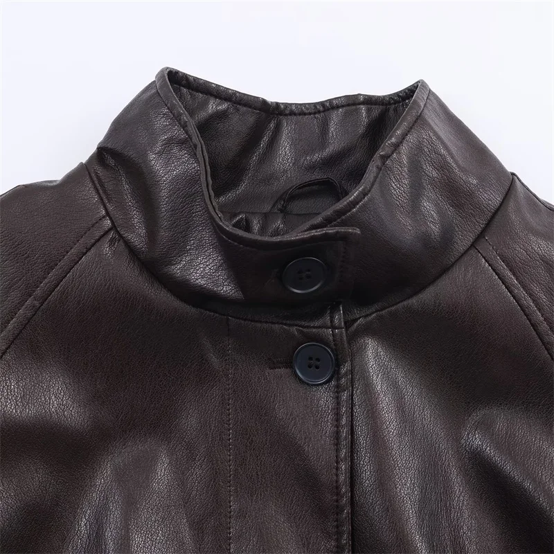 2025 가을/겨울 패셔너블하고 우아한 고급 인조 가죽 스탠드 칼라 재킷 트렌디한 가을 겨울 아우터웨어