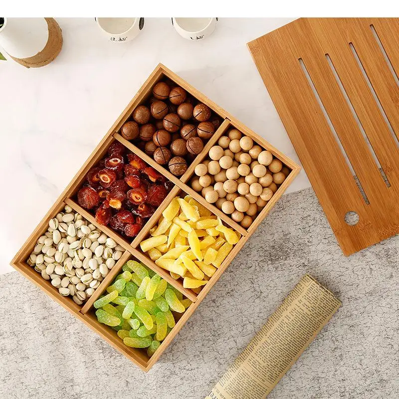 Candy Box Wooden Dried Fruit with Lid Separated Melon Living Room Storage Household Snack