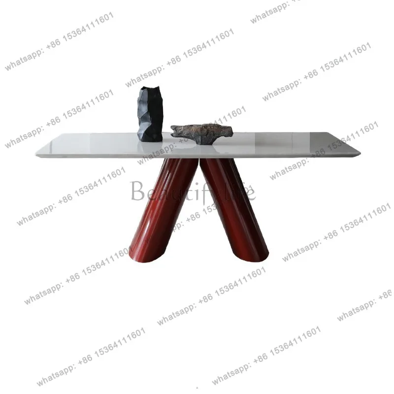

Italian minimalist marble dining table stainless steel rectangle modern minimalist light luxury modern light luxury