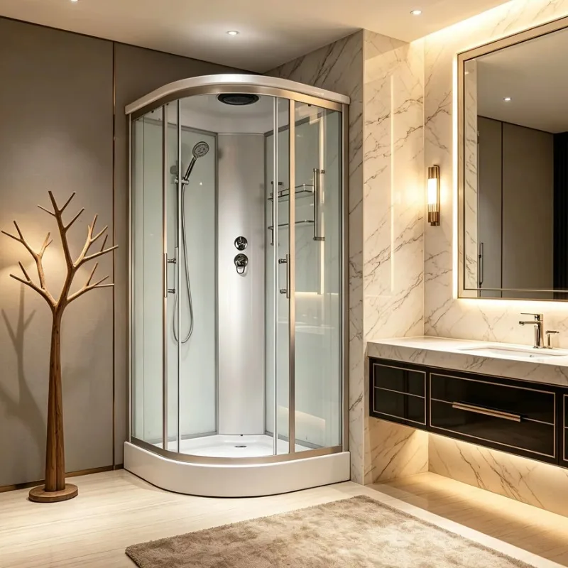 Modern Sector Prefab Bathroom Unit Tempered Glass Walk-in Bath Screens Brushed Shower Rooms Trays For Hotel Indoor